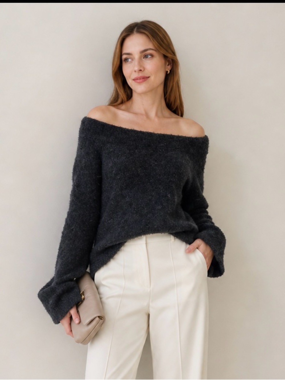 Something Navy Ombré poplin off shoulder sweater, women’s size XXS. Dark blue.